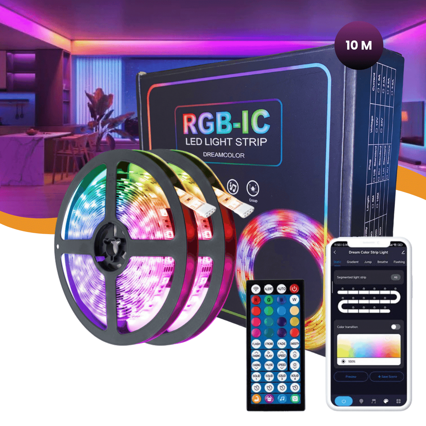 LEDKING® LED verlichting - Slimme led strip 5/10 meter RGBIC